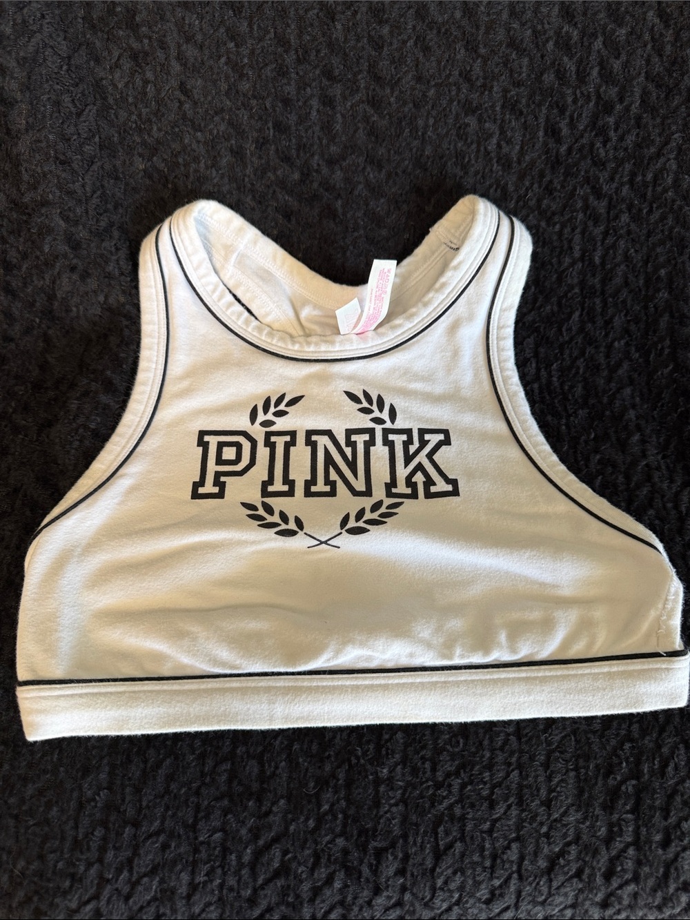 PINK Victoria's Secret White Crop Tank with Black Logo